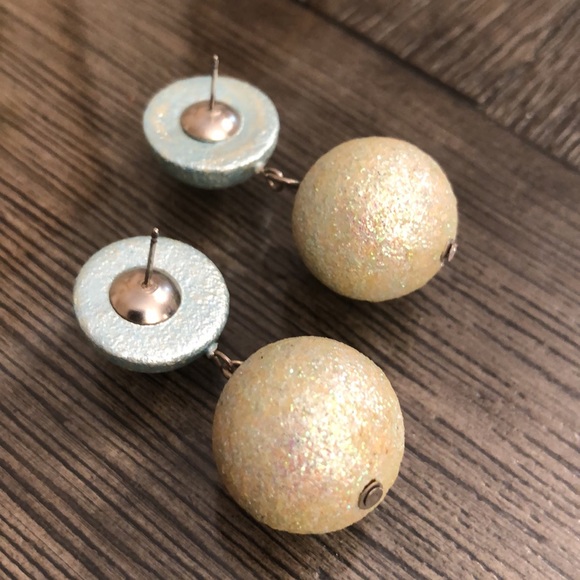 Vintage Light Blue Splatter & Glitter Bead / Ball Drop Earrings - Picture 4 of 13